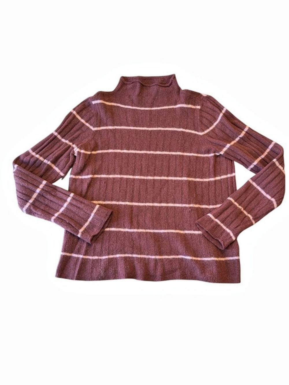 Madewell Wool Blend Mockneck Sweater in Stripe Purple & Pink XXL
